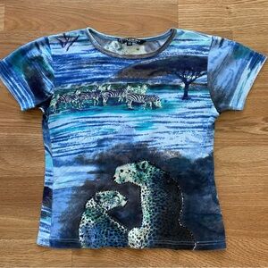 Y2K Blue Animal Print Shirt